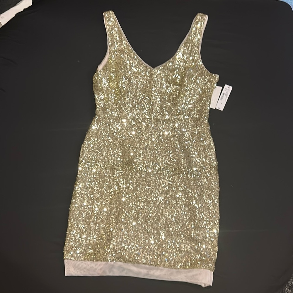 Bisou Bisou Gold sequin bodycon dress NWT